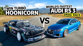 8Second AWD Audi RS 3 vs Ken Block’s 1400hp AWD Ford Mustang Hoonicorn [upl. by Esinehc133]