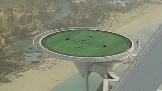 Flashback Federer amp Agassi Hit On A Helipad [upl. by Nrevel]