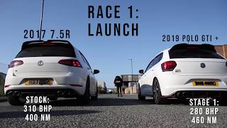 VW GOLF R VS POLO GTI STAGE 1  DRAG amp ROLLING RACE [upl. by Noraha]