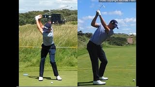 Justin Thomas golf swing  Long Iron faceon amp downtheline July 2017 [upl. by Ilojne99]