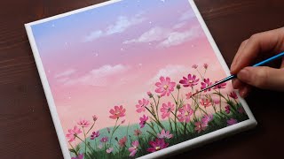 Cosmos Flowers  Landscape  Easy acrylic painting for beginners  PaintingTutorial  Painting ASMR [upl. by Ennayt]